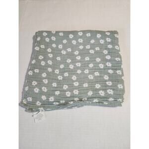 Cloud Mountain 100% Cotton Muslin Baby Blanket Flowers Green/White Pre-Owned